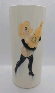 Jarrón vaso de vidrio de cerámica Highball vintage pin up niña retro pintado a mano firmado ES - Imagen 1 de 8