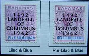 Bahamas 1942 5/- Columbus Opt. Thin & Ord Paper(Different Shades) VFU. - Picture 1 of 1