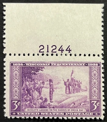 United States, Wisconsin 300th Anniv., Scott #379, 3c w/Plate # Tab, MNH, F-VF - Image 1 of 2