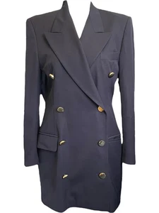Vintage Escada Marine Woll Zweireiher Schulterpolster Blazer Preppy - Gr. 38 - Bild 1 von 7