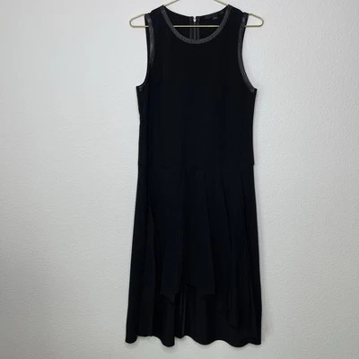 Alexander Wang Dress Size 4 Black Grunge Modern Pleated Edgy Calf Leather Trim - Image 1 of 4