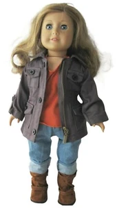 Anthrazitgraue Twill Anorak Cargo Jacke passt 18" American Girl Größe Junge Puppe - Bild 1 von 3