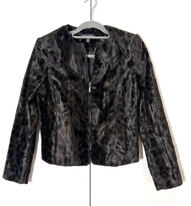 Chaqueta Brooks Brothers para mujer 6 imitación pelo de becerro estampado animal cremallera completa marrón negro - Imagen 1 de 7