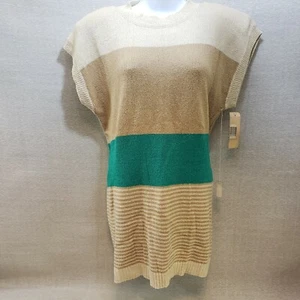 Vintage Knitivo II Sleeveless Women Sweater Vest Tan Green Silk Acrylic NWT 42 - Picture 1 of 7