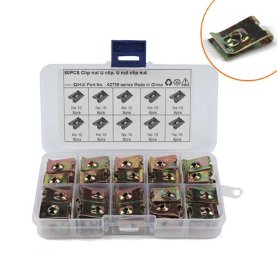 80pcs Auto Car Bumper Retainer Clips Kit Fastener U-shaped Clip Screw Nut No.10 - Image 1 of 4