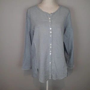 Habitat Clothes to Live In Top shirt m Striped Button Down Lagenlook blouse blu - Picture 1 of 17