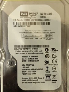 Western Digital 160GB 3.5" 7200RPM SATA Internal Desktop Hard Drive WD1601ABYS - Picture 1 of 5