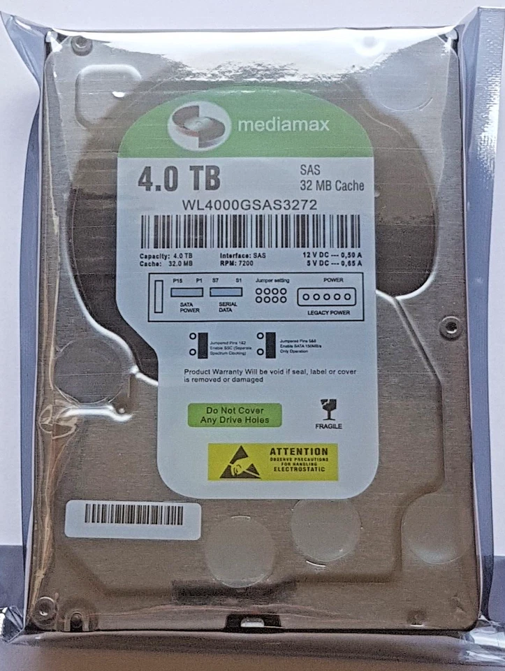 4 SAS Mediamax WL4000GSAS3272 7200rpm 32MB HDD 3.5 " Internal Hard Drive New - Image 1 of 1