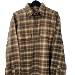 Woolrich Men's Large Flannel 100% Cotton Button Up Brown Plaid Distressed *READ - Picture 1 of 6