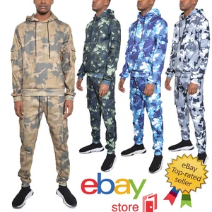 Set pantaloni con cappuccio e felpa mimetici da uomo in cotone S-3XL taglie forti - Foto 1 di 15
