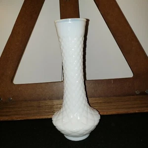 Vintage Milk Glass Vase Cross Hatch Genie Bottle 9" Tall Diamond Cut Design - Picture 1 of 5