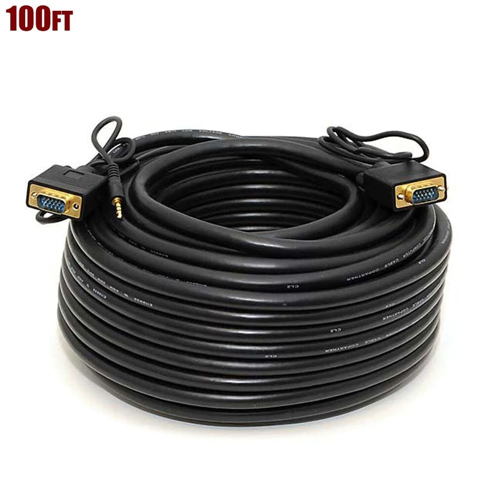 100FT SVGA VGA 15-Pin PC Monitor Video Cable & 3.5mm Stereo Audio Male Plug Cord - Image 1 of 2