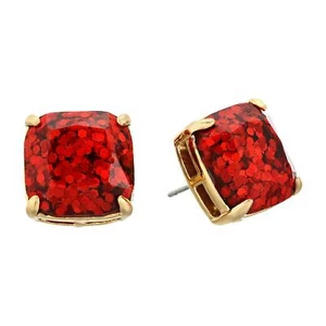 NWT Kate Spade Glitter Square Stud Earrings $38 Garnet Red - Picture 1 of 4