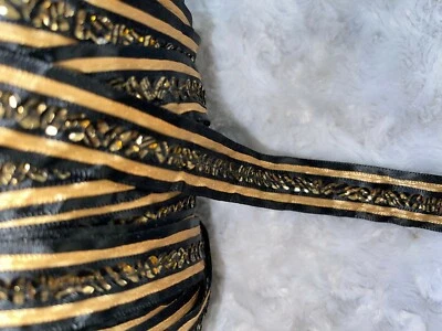 8,25 yardas oro negro capas cinta satinada lentejuelas costura no elástico ribete 1" Foto 1 de 2