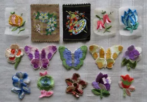 15 ALTE APPLIKATIONEN - SILKS - LANDE-ZIGARETTEN - BLUMEN - SCHMETTERLING - Bild 1 von 1