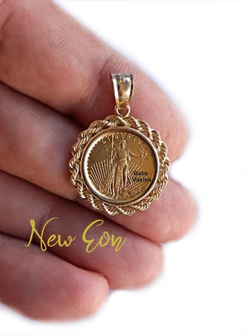 American Liberty Coin Pendant, Eagle Gold Coin Pendant, Rope Chain Coin Frame Cover