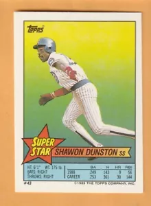 Shawon Dunston Chicago Cubs 1989 Topps pegatina trasera #43 12J - Imagen 1 de 2