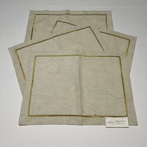Threshold Placemats Set of 4 Cotton Linen 19 x 14 Natural Gold Trim - Picture 1 of 12