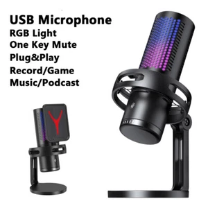 USB Condenser Microphone for PC, Laptop RGB Gaming Mic for Streaming, Podcast US - Picture 1 of 22