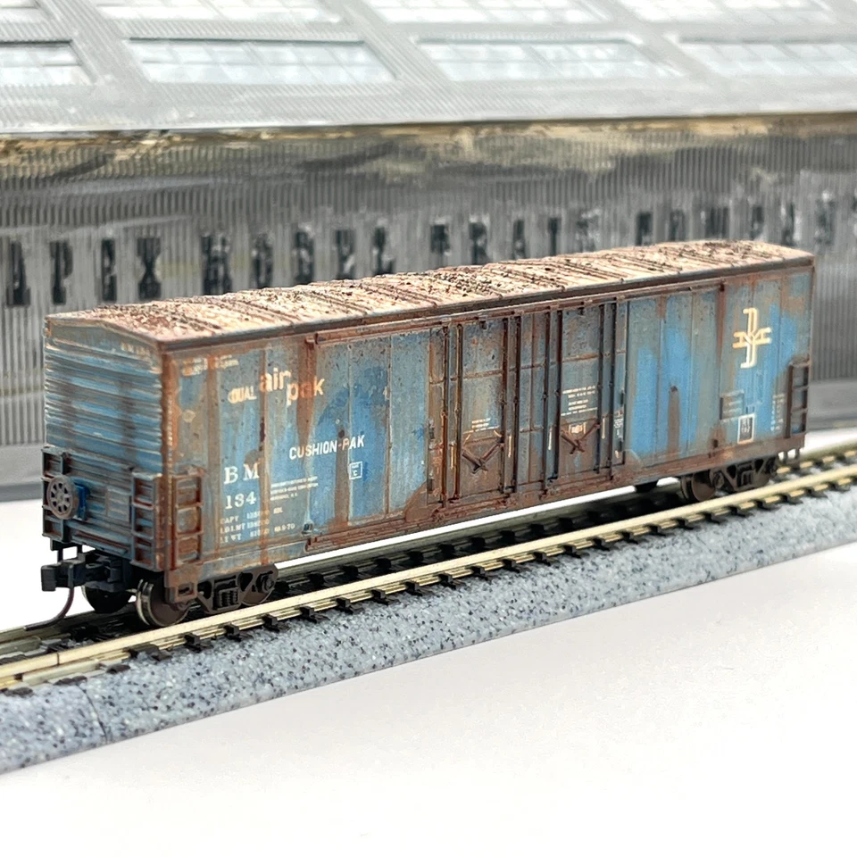 Atlas N Scale Boston Maine Evans 53ft Dbl Plug Boxcar BM 134 Custom Weathered - Image 1 of 4