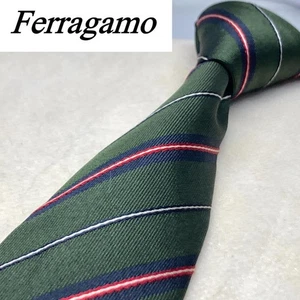 Salvatore Ferragamo Seidenkrawatte Made in Italy, grüne Streifen - Bild 1 von 12