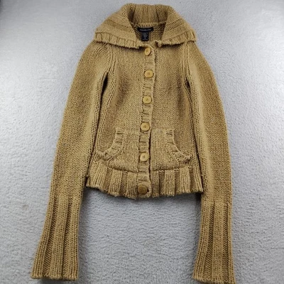 Cárdigan Chaqueta Suéter Abercrombie & Fitch Lana Marrón Avena Tejido Y2K Foto 1 de 4