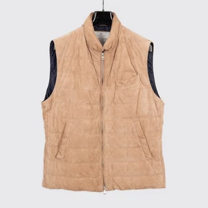 Brunello Cucinelli Suede Vest Size XL Tan Padded Goose Down Gilet - Picture 1 of 7