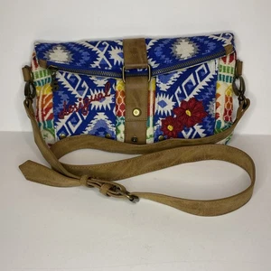 Desigual Embroidered Purse Fold-Over Southwest Aztec Tapestry Boho Leather Strap - Picture 1 of 23