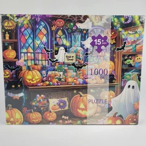 Halloween 1000pc Jigsaw Puzzle Ghost Candy Shop Pumpkins Black Cat JackOLanterns - Picture 1 of 10
