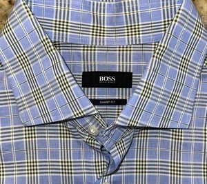 Hugo Boss Herren Blau Glen Plaid Sharp Fit Langarm Knopfleiste Hemd 16,5x32/33 - Bild 1 von 4