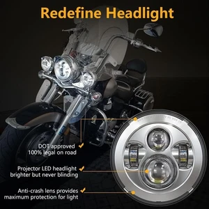 Bright White 7-Inch Chrome Round LED Headlight For Harley Motorcycle Jeep 12V - Picture 1 of 16