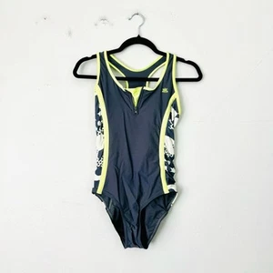 7X Swim Black and Yellow Athletic Competition One Piece Swimsuit Girls Small - Picture 1 of 9