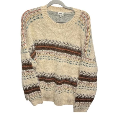 BKE кремовый многоцветный Fair Isle пушистый вязаный свитер размер S - Изображение 1 из 4