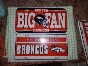 Denver Broncos License plate Lot (2) new vtg NFL Big Fan NEW Vintage - Picture 1 of 4