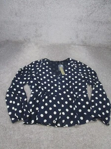 J.Crew Shirt Womens 10 Long Sleeve Peplum Top Navy Blue Dot NEW - Picture 1 of 8