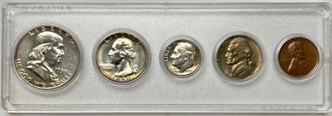 1950 Proof Set 5 Coins Clear Whitman Holder Some Toning Silver 50C 25C 10C Cover