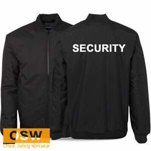 Mens Womens Black Work Security Print Bar Club Winter Warm Flying Bomber Jacket