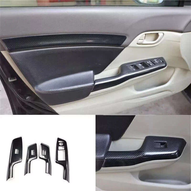 For Honda 9th Civic 2012-2015 Carbon Fiber Window Lift Panel Switch Cover Trim Foto 1 de 4