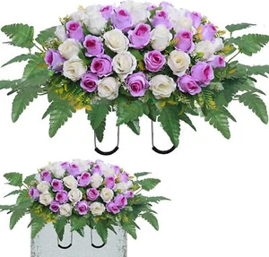 Artificial Cemetery Flower Saddles, Rose Headstone Flower Saddle Outdoor Grave - Picture 1 of 2