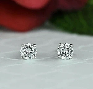 1.00 Ct Round Cut VVS1/D Lab Created Stud Earrings 14k White Gold 6mm Push Back - Picture 1 of 10