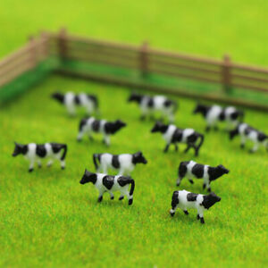 60pcs Model Train 1:150 N Scale Well Painted Farm Animals Model Cows White Black