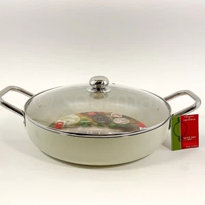 Domo Cast Aluminum Braising Pan with Glass Lid 14 In Made in Italy Ivory New - Picture 1 of 10