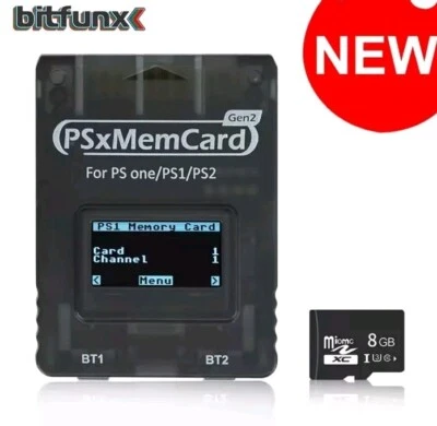 PSX MEMORY CARD GEN 2 DISPLAY LCD FUNCTION WITH SD CARD 8GB PS1/PSONE BITFUNX  - Immagine 1 di 4