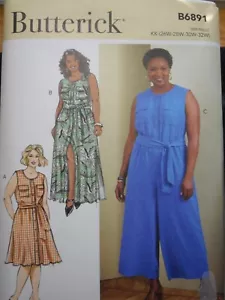 Dress Jumpsuit and Sash Women's Size 26w-32w Butterick 6891 Sewing Pattern * - Picture 1 of 2
