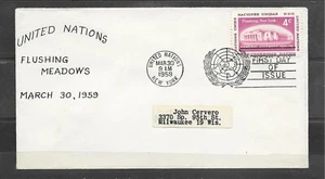 Vintage 1959 UNITED NATIONS FLUSHING MEADOWS, NEW YORK Scott #69 First Day Cover - Picture 1 of 2