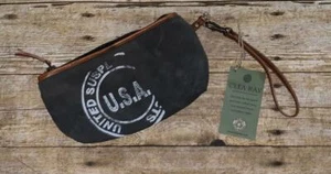 Clea Ray Stenciled Wristlet Repurposed Military Tent Canvas - Picture 1 of 4