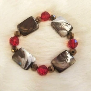Coastal Abalone Shell Bracelet Stretch Red Marbled Festival Renaissance 3958 - Picture 1 of 5