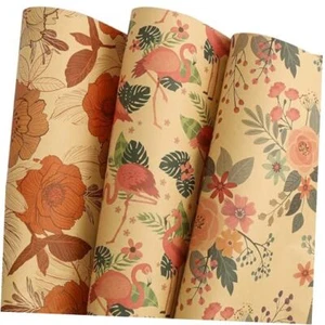 Kraft Floral Wrapping Paper for Girls Kids Men Women Birthday Wedding Mothers - Picture 1 of 8