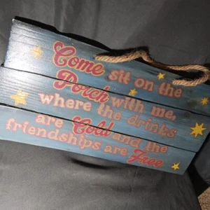 Wooden Sign Outside Yard Garden Decor Porch Deck Summer Friends Handmade Reclaim - Picture 1 of 9