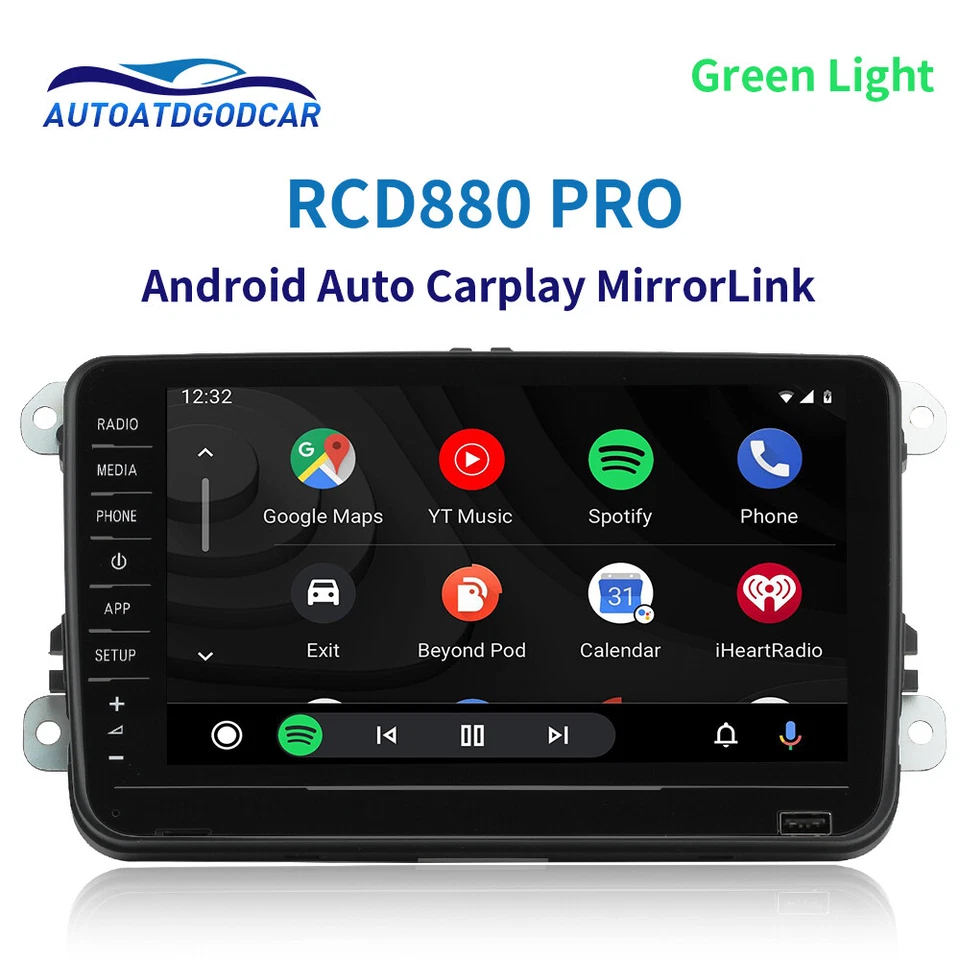 Green light For Skoda 8" NONAME RCD330 RCD880 PRO Car Radio Carplay Android Auto - Image 1 of 4